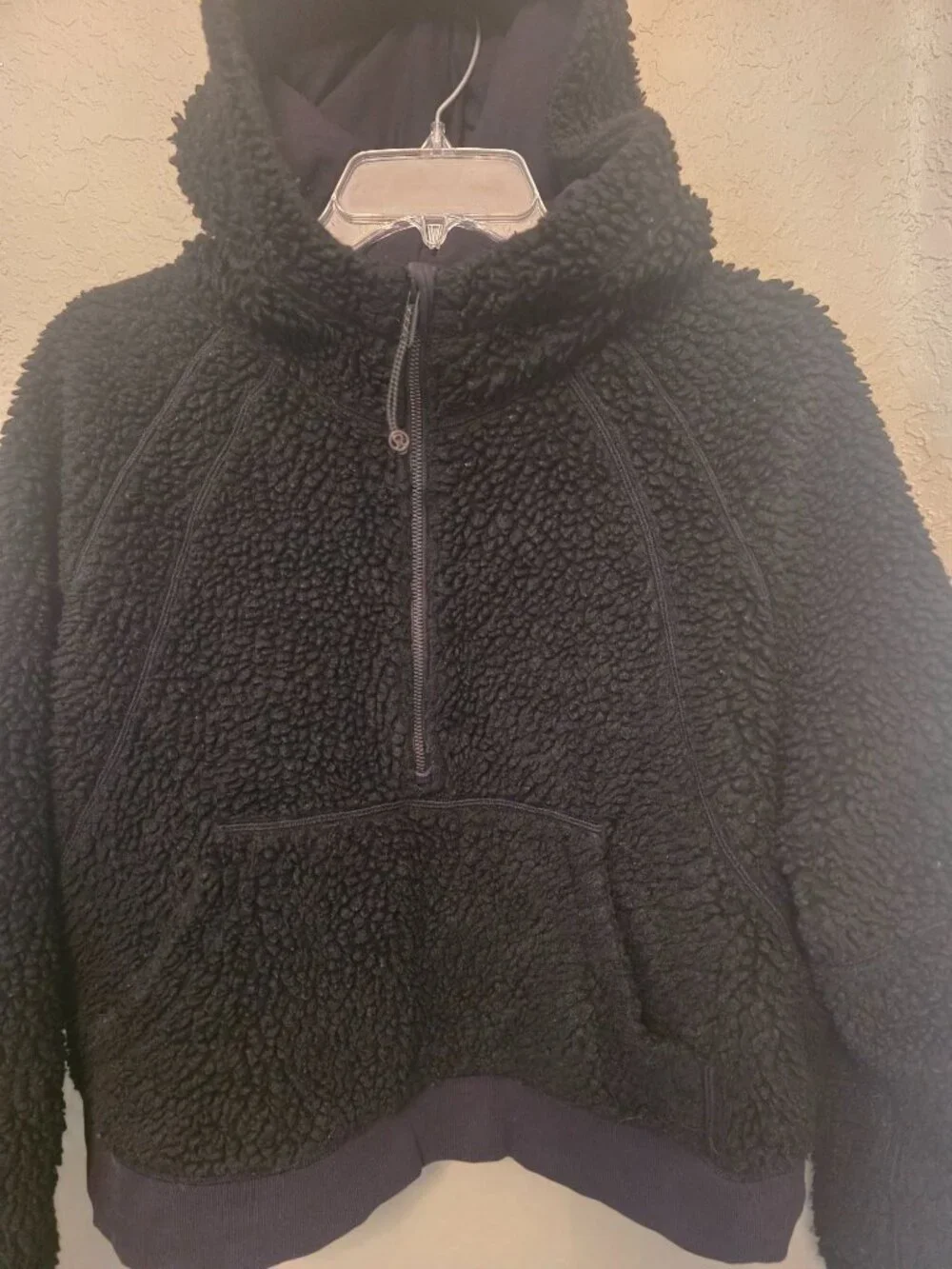 Lululemon Black Scuba 1/4 Zip Wool Blend Heavy Weight Sherpa Hoodie M L - W4BN3S